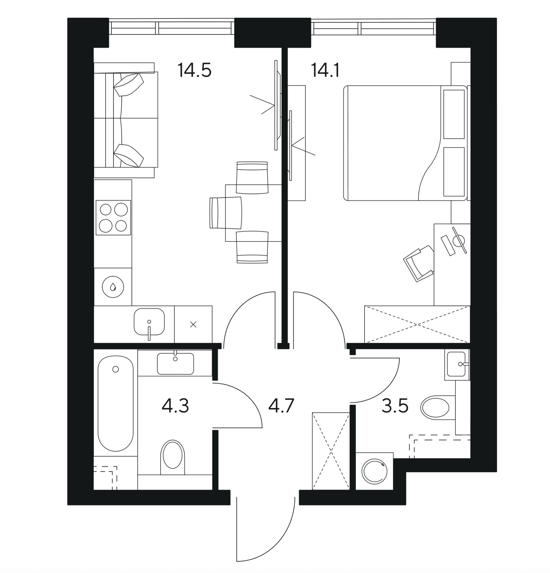 1-Комнатные квартиры от 39 м²